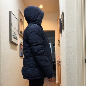 Navy Mid-length Hooded Puffer Jacket